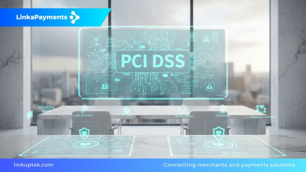 La imagen representa la seguridad, la claridad normativa y el estándar PCI DSS en el procesamiento de pagos digitales.